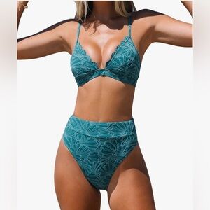 NWT CUPSHE Bikini Set for Women Bathing Suit High Waisted Scalloped V Neck